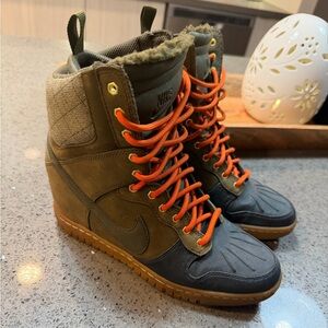 Nike Olive and Black Wedge Sneakers with Orange Laces